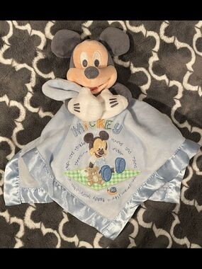 Blue Disney Store MICKEY MOUSE Baby Security Blanket with Satin Edges LOVEY
